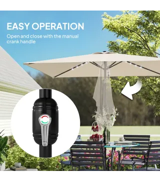 Sombrilla con 24 Luces LED Solares e Inclinación Ajustable, Crema