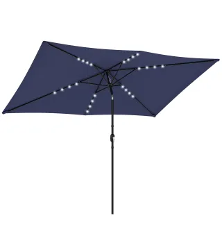 Sombrilla con 24 Luces LED Solares e Inclinación Ajustable, Azul Oscuro