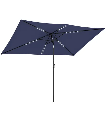 Sombrilla con 24 Luces LED Solares e Inclinación Ajustable, Azul Oscuro