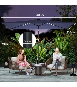 Sombrilla con 24 Luces LED Solares e Inclinación Ajustable, Azul Oscuro