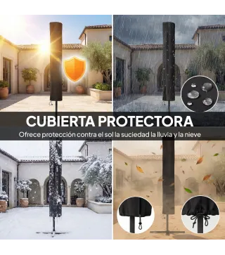 Sombrilla con 24 Luces LED Solares e Inclinación Ajustable, Azul Oscuro