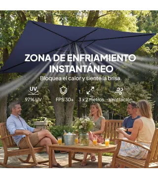 Sombrilla con 24 Luces LED Solares e Inclinación Ajustable, Azul Oscuro