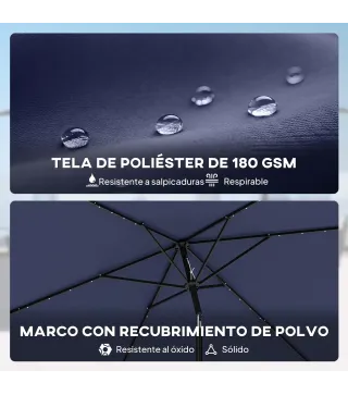 Sombrilla con 24 Luces LED Solares e Inclinación Ajustable, Azul Oscuro