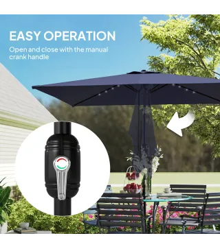 Sombrilla con 24 Luces LED Solares e Inclinación Ajustable, Azul Oscuro