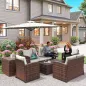 Conjunto de Jardín Exterior de Ratán 6 Piezas Cojines Sofá Doble Sofá 3 Plazas 2 Sillones 2 Mesas Auxiliares Beige
