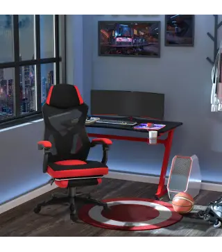 Silla de Oficina con Reposapiés Altura Regulable y Respaldo Reclinable 135° 58x63x112-122 cm Rojo y Negro