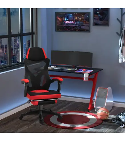 Silla de Oficina con Reposapiés Altura Regulable y Respaldo Reclinable 135° 58x63x112-122 cm Rojo y Negro