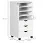 Cajonera de Oficina con 3 Cajones y 4 Estantes Abiertos Cajonera Escritorio con Ruedas para Oficina 38x40x86,8 cm Blanco