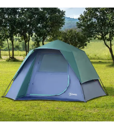 Tienda de Campaña Pop-Up para 2-3 Personas Impermeable con Bolsillos Ventanas y Bolsa de Transporte 250x194x160 cm Verde