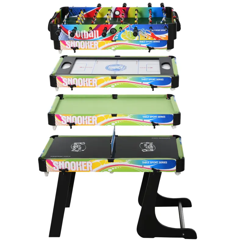 Mesa Multijuegos Plegable 4 en 1 con Futbolín, Hockey, Billar y Ping-pong de Sobremesa 86,5x43,5x64 cm
