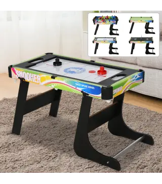 Mesa Multijuegos Plegable 4 en 1 con Futbolín, Hockey, Billar y Ping-pong de Sobremesa 86,5x43,5x64 cm