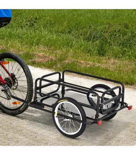 Remolque de Bicicleta Plegable para Carga 40kg Carga de Equipaje con Marco de Acero Ligero y Reflectores 139x71,5x49 cm Negro