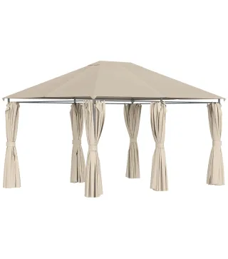 Cenador de Jardín 4x3 m con 6 Paredes Laterales 8 Orificios de Drenaje y Marco de Acero para Fiestas Patio Caqui