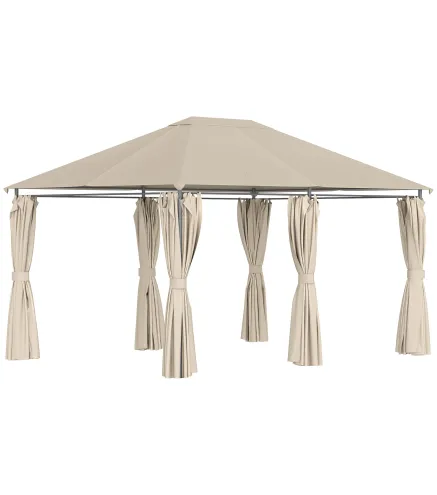 Cenador de Jardín 4x3 m con 6 Paredes Laterales 8 Orificios de Drenaje y Marco de Acero para Fiestas Patio Caqui