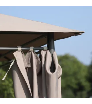 Cenador de Jardín 4x3 m con 6 Paredes Laterales 8 Orificios de Drenaje y Marco de Acero para Fiestas Patio Caqui