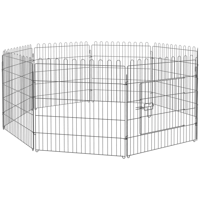 Parque de Juegos para Perros 8 Paneles 76x71 cm Plegables Jaula Metálica para Mascotas con Puerta para Jardín Patio Exterior Neg