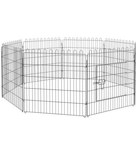 Parque de Juegos para Perros 8 Paneles 76x71 cm Plegables Jaula Metálica para Mascotas con Puerta para Jardín Patio Exterior Neg
