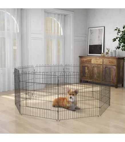 Parque de Juegos para Perros 8 Paneles 76x71 cm Plegables Jaula Metálica para Mascotas con Puerta para Jardín Patio Exterior Neg