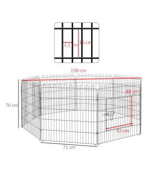 Parque de Juegos para Perros 8 Paneles 76x71 cm Plegables Jaula Metálica para Mascotas con Puerta para Jardín Patio Exterior Neg