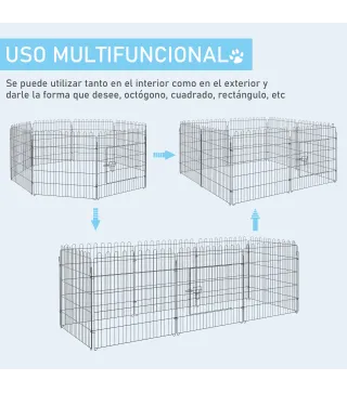 Parque de Juegos para Perros 8 Paneles 76x71 cm Plegables Jaula Metálica para Mascotas con Puerta para Jardín Patio Exterior Neg
