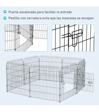 Parque de Juegos para Perros 8 Paneles 76x71 cm Plegables Jaula Metálica para Mascotas con Puerta para Jardín Patio Exterior Neg