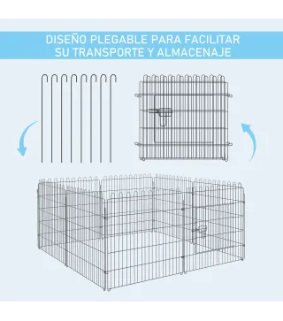 Parque de Juegos para Perros 8 Paneles 76x71 cm Plegables Jaula Metálica para Mascotas con Puerta para Jardín Patio Exterior Neg