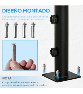 Soporte de Parasol para Suelo de Cemento con 2 Botones de Bloqueo y 4 Tornillos de Expansión Base de Sombrilla para Palo de Para