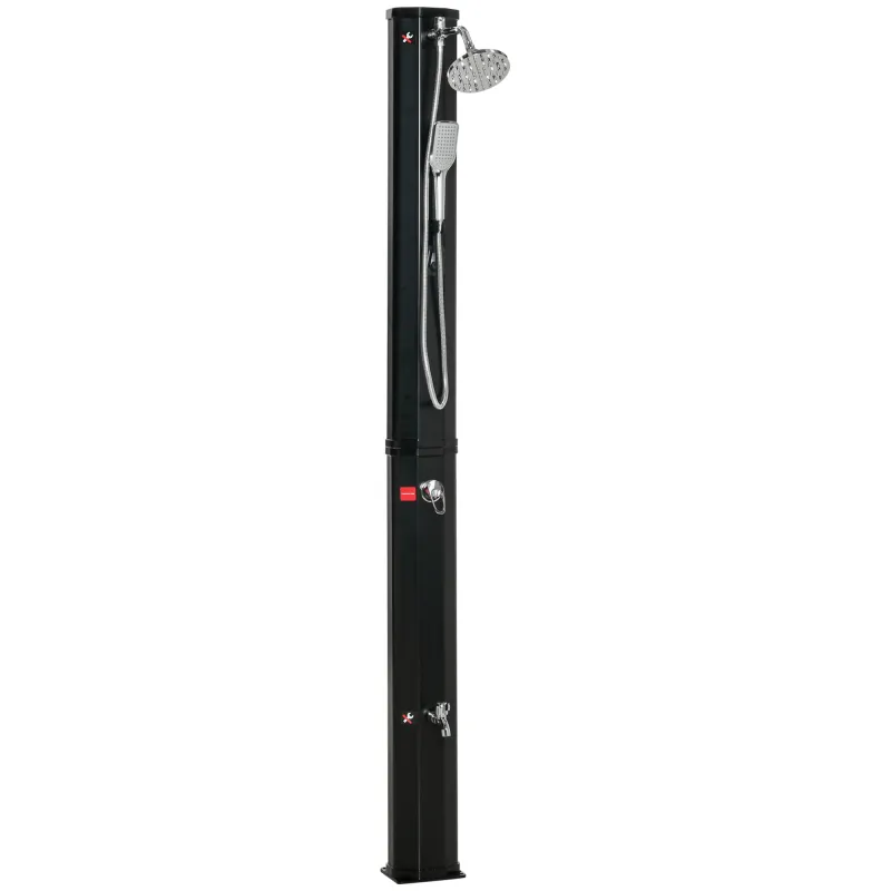 Ducha Solar de Exterior de 35L con 2 Cabezales de Ducha Grifo y Agua Caliente 0-55℃ para Jardín 17,5x14,5x216 cm Negro