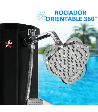 Ducha Solar de Exterior de 35L con 2 Cabezales de Ducha Grifo y Agua Caliente 0-55℃ para Jardín 17,5x14,5x216 cm Negro