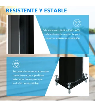 Ducha Solar de Exterior de 35L con 2 Cabezales de Ducha Grifo y Agua Caliente 0-55℃ para Jardín 17,5x14,5x216 cm Negro