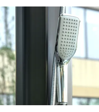 Ducha Solar de Exterior de 35L con 2 Cabezales de Ducha Grifo y Agua Caliente 0-55℃ para Jardín 17,5x14,5x216 cm Negro