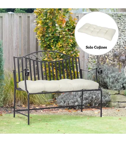 Cojín para Banco de 2 Plazas para Interior y Exterior con 8 Puntadas para Sillas Sofás 110x48x8 cm Crema