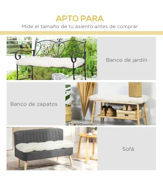 Cojín para Banco de 2 Plazas para Interior y Exterior con 8 Puntadas para Sillas Sofás 110x48x8 cm Crema