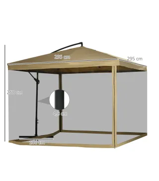 Sombrilla de Jardín Excéntrica 296x296x265 cm con Manivela Mosquitera y Base Cruzada para Terraza Patio Color Beige