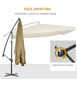 Sombrilla de Jardín Excéntrica 296x296x265 cm con Manivela Mosquitera y Base Cruzada para Terraza Patio Color Beige