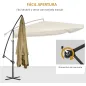 Sombrilla de Jardín Excéntrica 296x296x265 cm con Manivela Mosquitera y Base Cruzada para Terraza Patio Color Beige