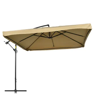 Sombrilla de Jardín Excéntrica 296x296x265 cm con Manivela Mosquitera y Base Cruzada para Terraza Patio Color Beige