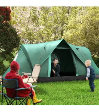 Tienda de Acampada para 5-6 Personas Impermeable 3000mm+ con Bolsa de Transporte y Gancho 455x220x180 cm Verde
