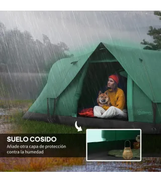 Tienda de Acampada para 5-6 Personas Impermeable 3000mm+ con Bolsa de Transporte y Gancho 455x220x180 cm Verde