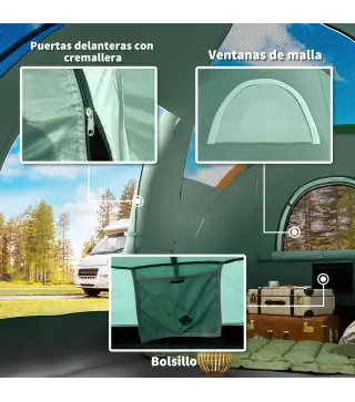 Tienda de Acampada para 5-6 Personas Impermeable 3000mm+ con Bolsa de Transporte y Gancho 455x220x180 cm Verde
