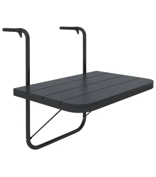 Mesa Colgante para Balcón Plegable de Aluminio con Altura Ajustable en 4 Niveles Carga 25 kg 60x40x55-64 cm Negro