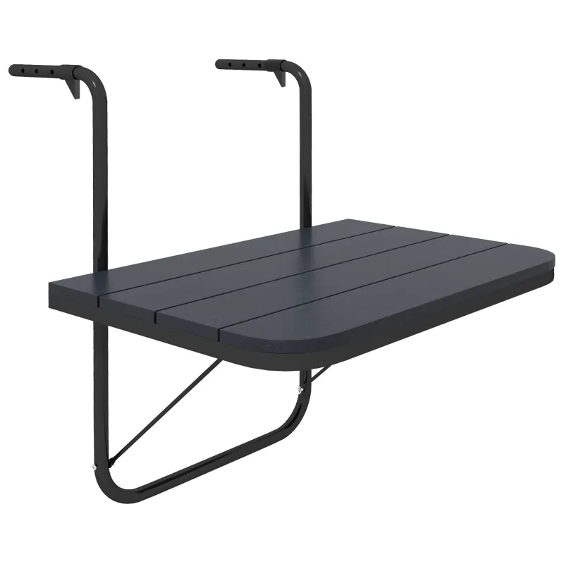 Mesa Colgante para Balcón Plegable de Aluminio con Altura Ajustable en 4 Niveles Carga 25 kg 60x40x55-64 cm Negro