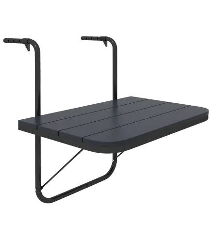 Mesa Colgante para Balcón Plegable de Aluminio con Altura Ajustable en 4 Niveles Carga 25 kg 60x40x55-64 cm Negro