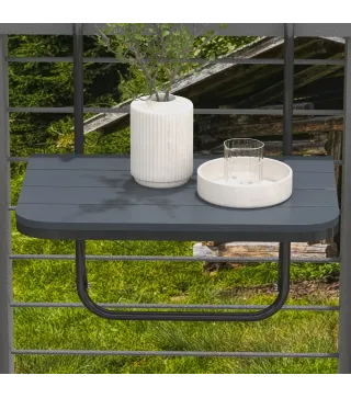 Mesa Colgante para Balcón Plegable de Aluminio con Altura Ajustable en 4 Niveles Carga 25 kg 60x40x55-64 cm Negro