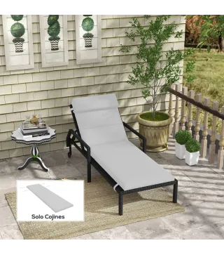 Cojín para Tumbona de Algodón 196x63x6 cm con Tela Hidrófuga Cojín de Asiento y Respaldo Gris Claro