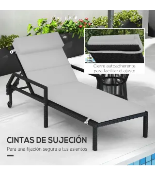 Cojín para Tumbona de Algodón 196x63x6 cm con Tela Hidrófuga Cojín de Asiento y Respaldo Gris Claro