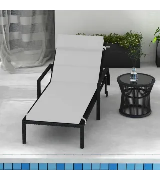 Cojín para Tumbona de Algodón 196x63x6 cm con Tela Hidrófuga Cojín de Asiento y Respaldo Gris Claro