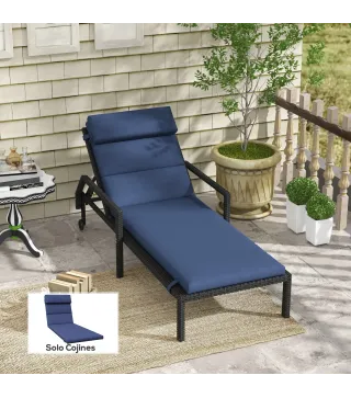 Cojín para Tumbona de Algodón 196x63x6 cm con Tela Hidrófuga Cojín de Asiento y Respaldo Azul Oscuro