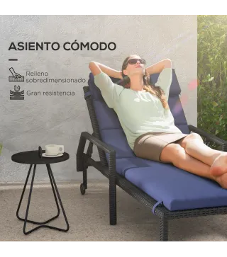 Cojín para Tumbona de Algodón 196x63x6 cm con Tela Hidrófuga Cojín de Asiento y Respaldo Azul Oscuro