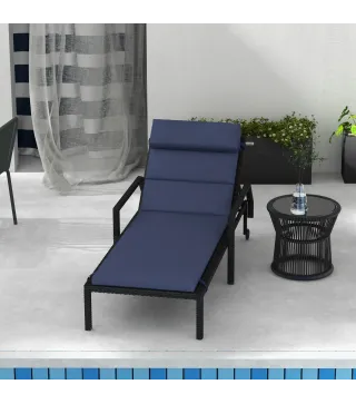 Cojín para Tumbona de Algodón 196x63x6 cm con Tela Hidrófuga Cojín de Asiento y Respaldo Azul Oscuro